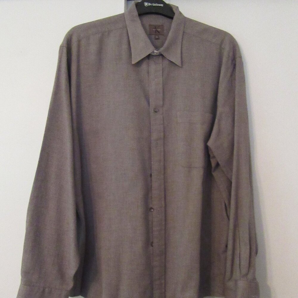 CALVIN KLEIN men's button down long sleeved shirt - brown mini check 17/36